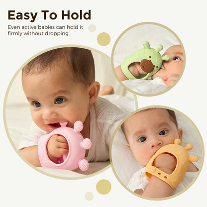 Momcozy Baby Teether Toys | Food Grade Silicone Teething Relief 0-6 Months | Toy 6-12 Months | Baby Essential | Yellow and Blue