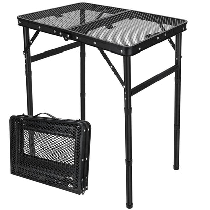 GDDGHS Folding Grill Table – Portable Aluminum Camping Grill Stand, 3 Height Adjustable Outdoor Barbecue Grilling Table 22.8"×15.7"×27.5"