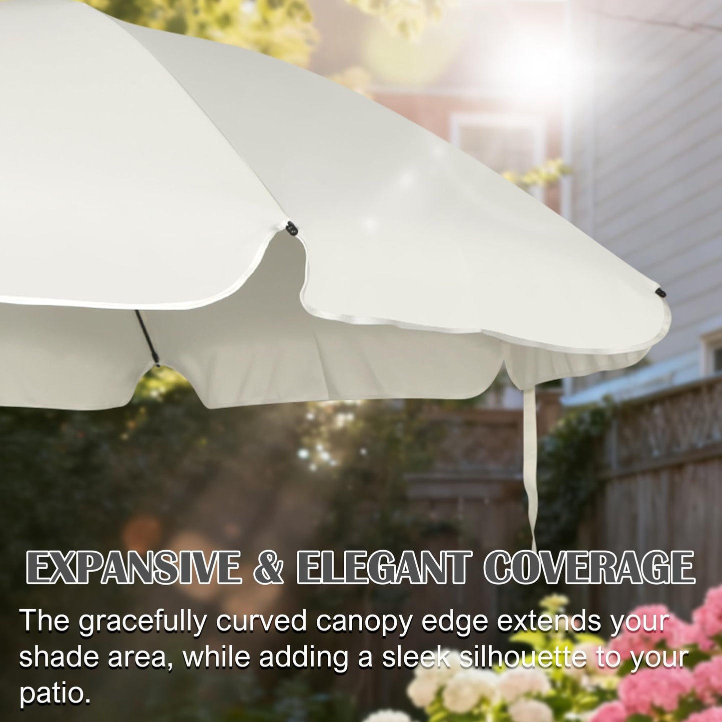 Blissun 6.5ft Patio Umbrella with Push Button Tilt & Height Adjustable, UV50+ Sun Protection with Sturdy Fiberglass Ribs & Iron Pole, Market Umbrella for Outdoor Table Garden Backyard Beach, Cream White
