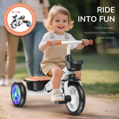 Umatoll Tricycle for Toddlers 2-5 Year Old, Ajustable Toddler Bike Outdoor Toys, Birthday Gift for Boy Girl Age 2-4, Trike with Light up Wheels