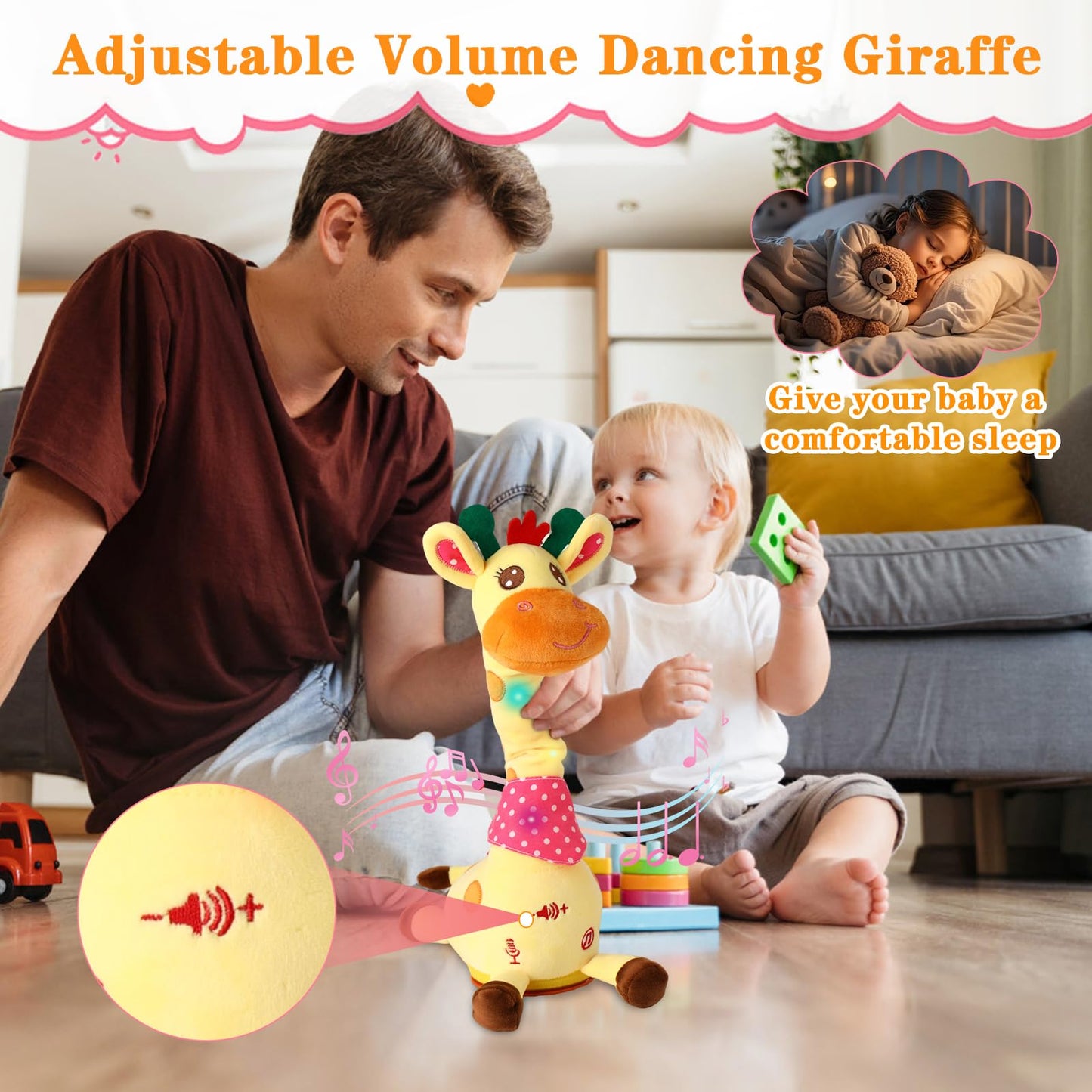 LLUKEME Dancing Talking Giraffe Toy for Baby Girl & Boy, Interactive Stuffed Animal Baby Toy Repeating What You Say, Glowing Musical Giraffe Gifts for Toddlers 1-3 Years Old, for Kids (Giraffe)