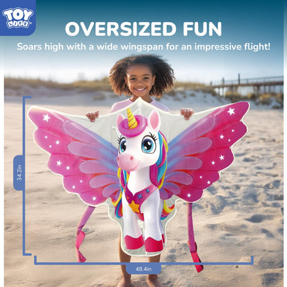 TOY Life 48.4'' Unicorn Kites Easy to Fly for Kids Adults with 328.1 FT String, Beach Kite Outdoor Game Outside Toys Activity, Unicorn Toys for Girls, Gift for Girls Ages 4-8
