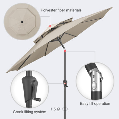 AckMizz 9ft Outdoor Patio Umbrella - 2-Tier Table Umbrella Waterprool UV Protection, Sombrillas de Patio with Push Button Tilt, Sun Umbrella for Pool, Porch, Garden, Backyard (Taupe)