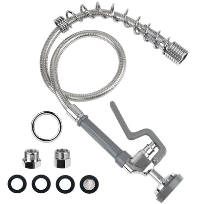 Spray Valve with 44inch Flexible Hose & Pre Rinse Spring Replacement Kit for Commercial Kitchen Sink Faucet 1.42GPM High-Pressure Restaurant Dish Sprayer Stainless Steel Hose & Overhead Spring (Grey)