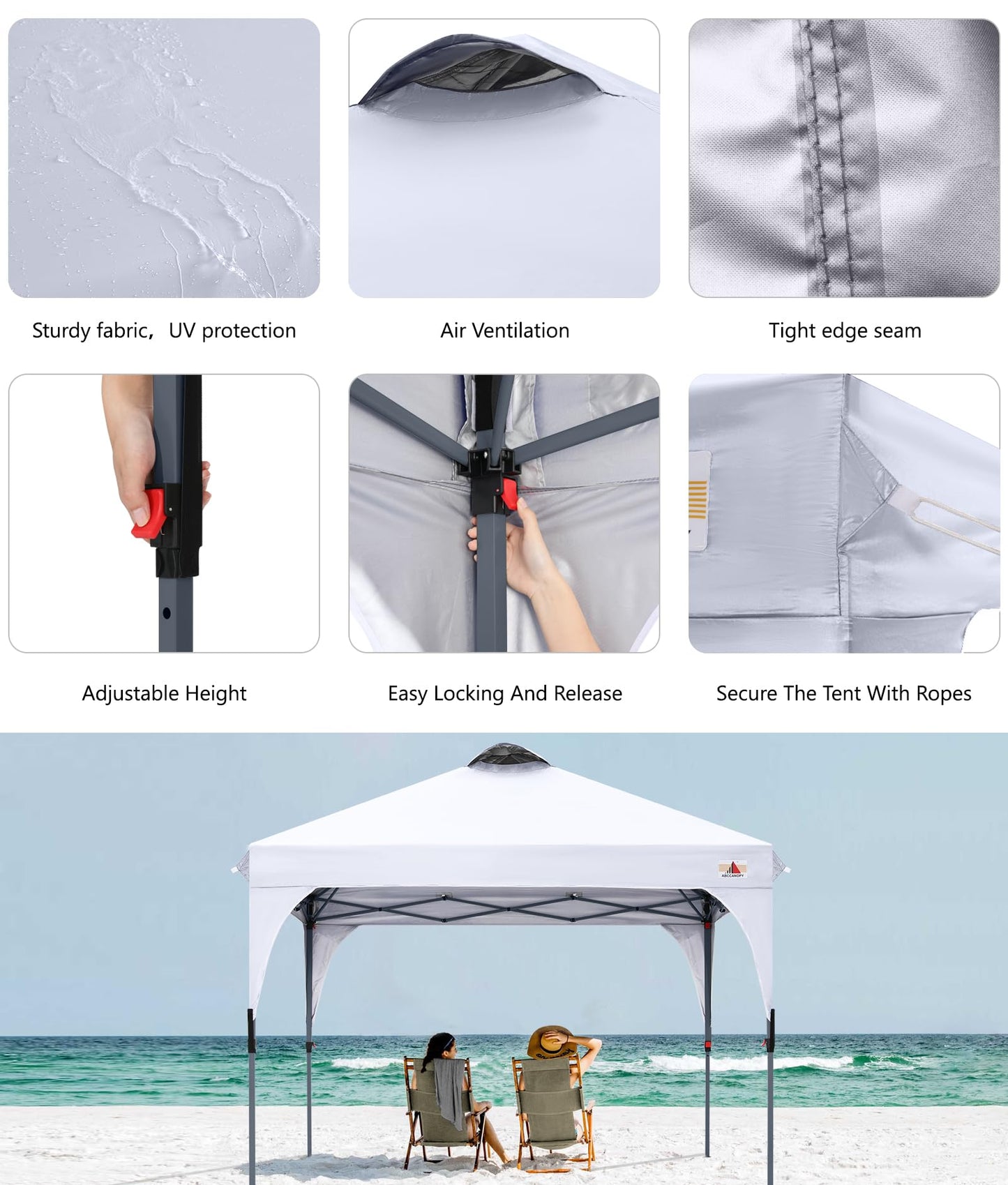 ABCCANOPY Outdoor Pop up Canopy Tent, 10x10 Instant Portable Canopy for Camping, Beach, Backyard, White