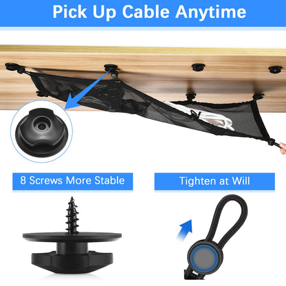 Cable Management Net Under Desk Kit,Privacy Mesh Cable Manager Flexible Under Desk Wire Net Large Capacity Cord Organizer Net for Office,Standing Desk, Home, 26 X 10 Inches