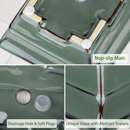 Ceramic Bonsai Pots with Drainage Hole Set of 2, Green Glazed Bonsai Planters for Indoor/Outdoor Use, Rectangular Shallow Bonzai Tree Pot for Succulent, Orchids, Cacti, Home, Patio, Garden, 6.3"x4.9"