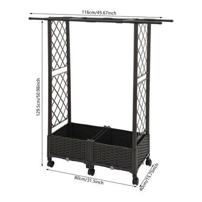Tapischion Planter Garden Box with Trellis, 6 Wheels & Hanging Rods - 80cm Large Vertical Gardening Box for Balcony, Patio, Outdoor Brown
