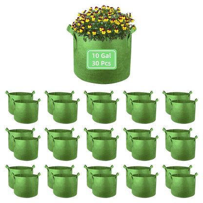 Ohiyoo 10 Gallon Garden Grow Bags, 30 Pack 10 Gal Planter Bags Fabric Pot, Nonwoven Grow Pots Heavy Duty Aeration Fabric Pots with Handles, Garden Fabric Planters for Vegetables Flowers (Green)