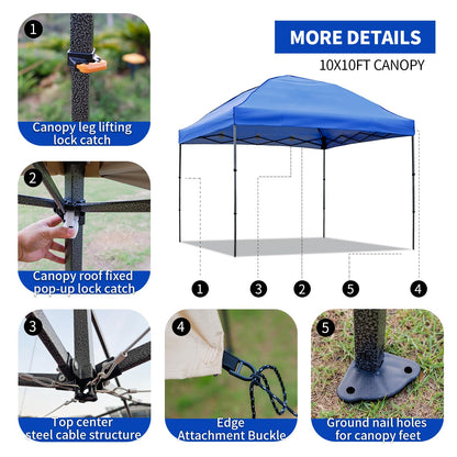 10x10 Pop Up Canopy Tent with 2 Sidewalls, Easy Up Canopy Outdoor Party Sun Shade Tent Portable Gazebo for Beach Camping Events with Carry Bag and 4 Sand Bags