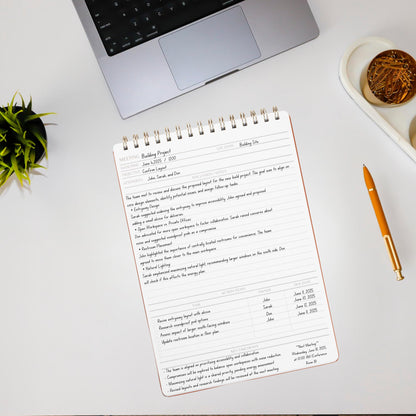 Merely Home | Meeting Notebook for Work | 8.25" x 11.75" | Project Planner | Simple Design | Multiple Layouts | Office and Business Planner (Pink, Meeting Planner - Portrait)