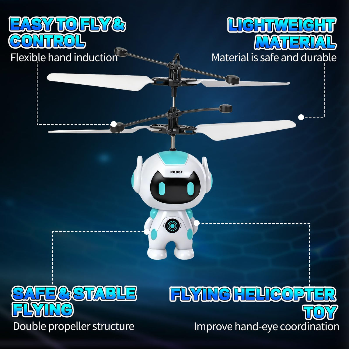Tcvents Flying Robot Toys for Kids, Flying Ball Hand Operated Drones with LED Light Indoor Rechargeable Mini Drone Helicopter Easter Gifts for Boys Girls Age 6-8 9 10 11 12+ Years Old