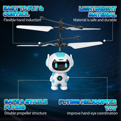 Tcvents Flying Robot Toys for Kids, Flying Ball Hand Operated Drones with LED Light Indoor Rechargeable Mini Drone Helicopter Easter Gifts for Boys Girls Age 6-8 9 10 11 12+ Years Old