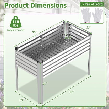 Giantex Galvanized Raised Garden Bed with Legs Set 2, 46"x24"x31" Metal Elevated Planter Box for Gardening Vegetables, Flowers & Fruits, Large Outdoor Planting Box for Garden Backyard & Patio, Silver