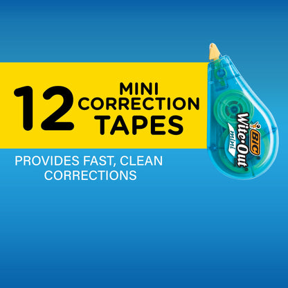 BIC Wite-Out Brand Mini Correction Tape, White Out, Tape Applies Dry, Great For School And Home 12-Count (Pack of 12, 144 Count Total)