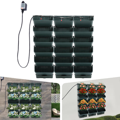 Cashewnuts 18 Pots Vertical Living Green Wall Wall-Mounted Drip Irrigation Planter Vertical Hanging Irrigation Planter Self Watering Stackable Box Kit, 39.37" L x 39.37" W x 5.51" H (Green)