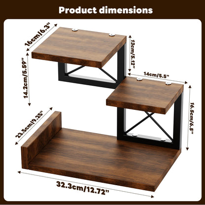 Abiglifty Desk Shelf Organizer, Wooden Desktop Organizers, 3 Tier Desk Hutch Small Bookshelf, Nightstand Organizer, Riser Display Stand for Office, Dorm, Home (Brown)