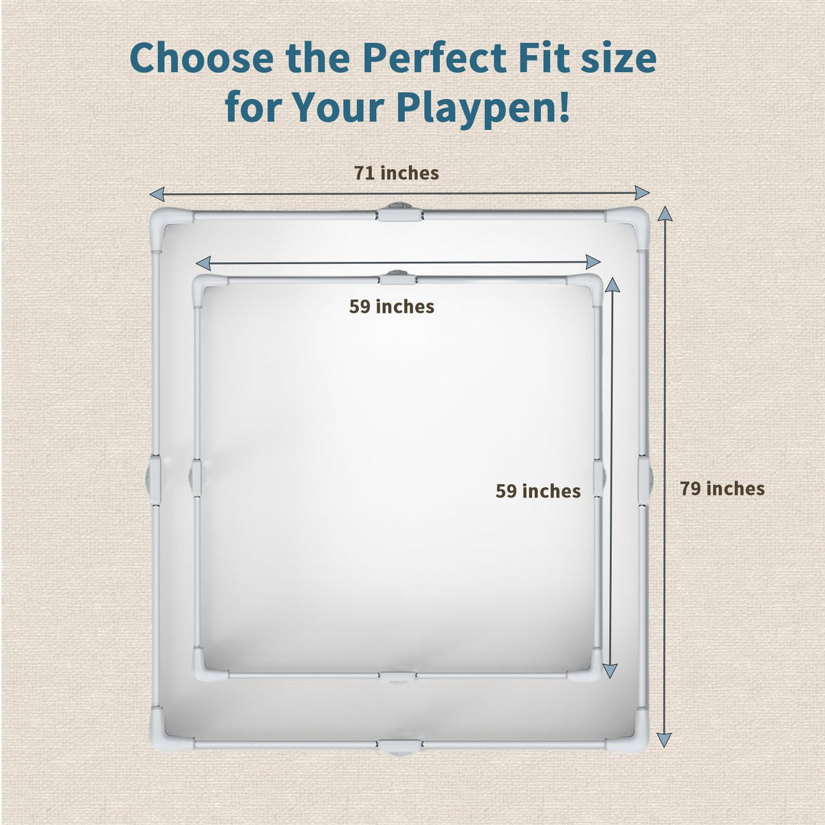 Baby Playpen Portable, Pre-Assembled Play Pen 71x79 Large Foldable Playpen for Babies and Toddlers, Sturdy and Safe Toddler Play Yard Indoor Outdoor with Carry Bag, Grey