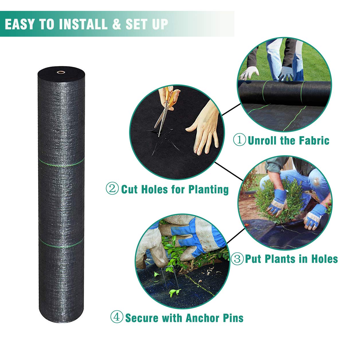 Snail 3ft x 250ft Weed Barrier Landscape Fabric Premium 5oz Pro Heavy Duty Ground Cover Anti-Weed Gardening Mat High Permeability Easy Setup Commercial Outdoor Weed Mat