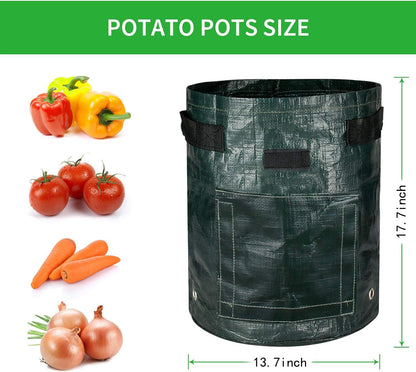 iPower Potato Grow Bags 10 Gallon 4 Pack with Flap, Sturdy Handles and Harvest Windows, Thick PE Fabric Planter Pots for Potato, Tomato, Carrot, Onion, Carrot, Vegetable and Fruits, Green
