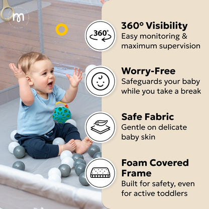 MioTetto Baby Foam Floor & Play Pen Bundle – Soft Foam Floor Tiles + 50x50 Playpen with Gate, Balls & Hangers – Safe, Non-Toxic Indoor & Outdoor Play Mat Set for Babies & Toddlers