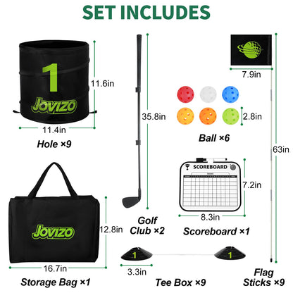 Jovizo Golf Chipping Game with 2 Retractable Clubs & 9 Holes, Portable Golf Set for Adults Kids, Outdoor Indoor Sports Practice Toy Gift for Family Play Yard, Backyard, Lawn, Beach