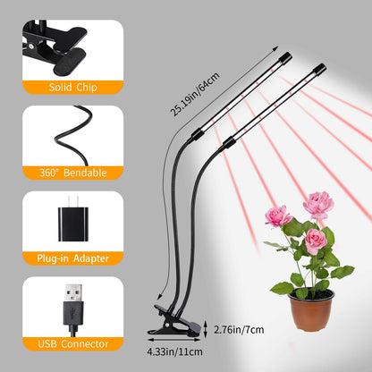 Black Grow Lights for Indoor Plants, 168 LEDs Clip Plant Lights, Full Spectrum LED Plant Growing Lamps with Flexible Gooseneck 4/8/12/18H Timer, 3 Spectral Modes, 10 Dimmable Levels, 2Head x 2 Pack