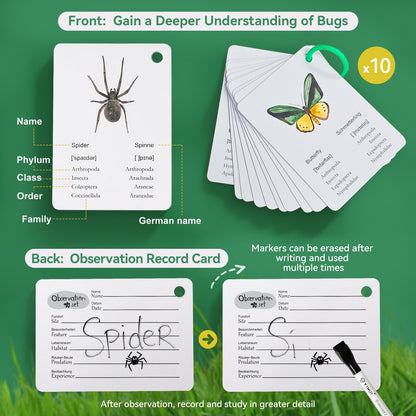 Bug Catcher Kit for Kids, Bug Catching Kit with Bug Box, Learning Cards & Observation Board, Outdoor Toys Scavenger Hunt Play Set, Adventure Set for Backyard & Camping Fun Gift for Girls Boys