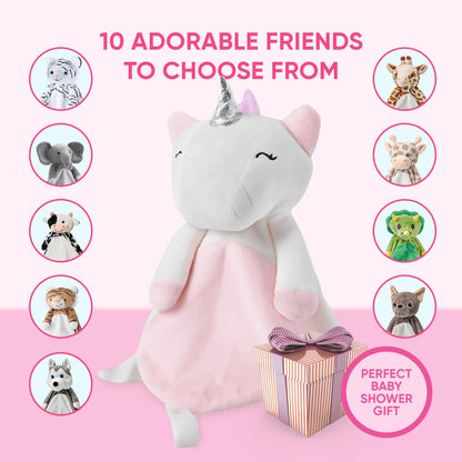 Love By Emi 4 in 1 Baby Lullaby Sleep Soother Toy - Stuffed Animal Sound Machine & Pacifier Holder | Heartbeat White Noise & Music | Plush Unicorn Lovey Sleep Aid Security Blanket (0-3 Years)