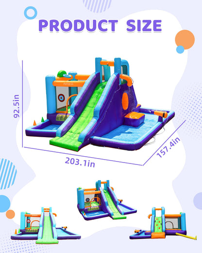 AirMyFun Inflatable Bounce House, Water Bounce House for Big Kids, Extended Slide Bounce House, 10 in 1 Water Park Dry and Wet Double Use, Jumping Castle with 750 Blower