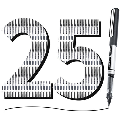 EYEYE 0.7mm Black Roller Ball Pens 25 Pack, Medium Point Rollerball Pen Quick Dry, Liquid Ink Pens Fine Point Smooth Writing Pens for Journaling, Note Taking, Office and School Supplies