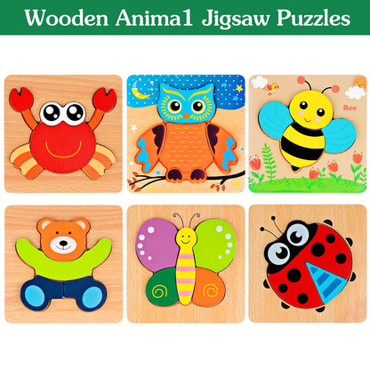 Dreampark Wooden Puzzles for Toddlers Ages 1-3, Montessori Toys for 1 2 3 Years Old Girls Boys Baby Kids Puzzle Learning Educational Christmas Birthday Gifts Toys 6 Pack Animal Jigsaw Puzzle