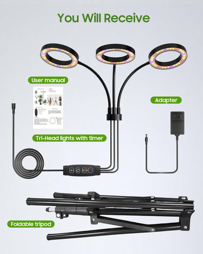 Tmsluody Grow Lights for Indoor Plants, Full Spectrum LED Plant Light with Tripod Stand, Plant Growing Lamps with Timer 3/9/12H, 3 Color Modes, 6 Brightness, 78'' Adjustable Height for Large Plants
