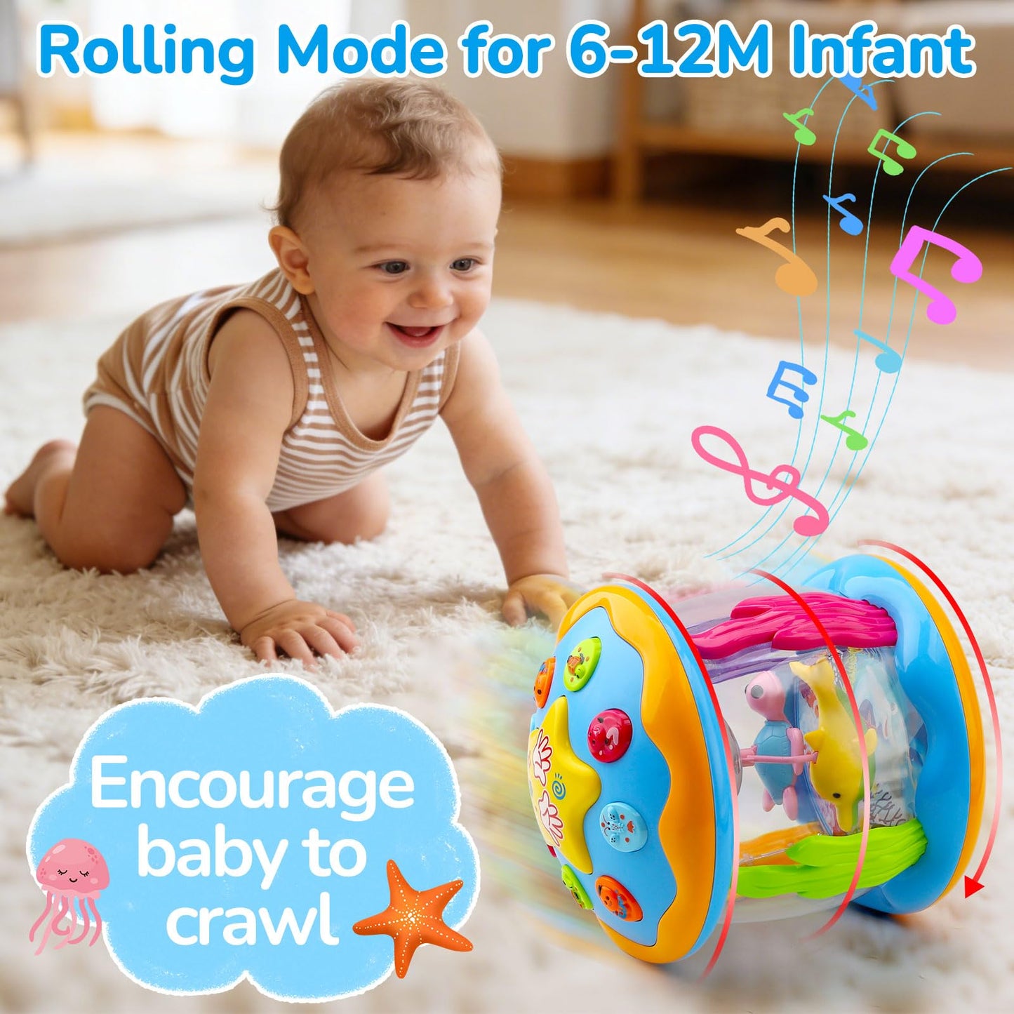 Baby Toys 0-6 Months Ocean Rotating Projector Musical Light Up Tummy Time Toys for Infants 0-3 4 5 6 7 8 9 Months Baby Aquarium Crawling Toys 6-12 Month Boys Girls 1 2 Year Old Birthday Easter Gifts
