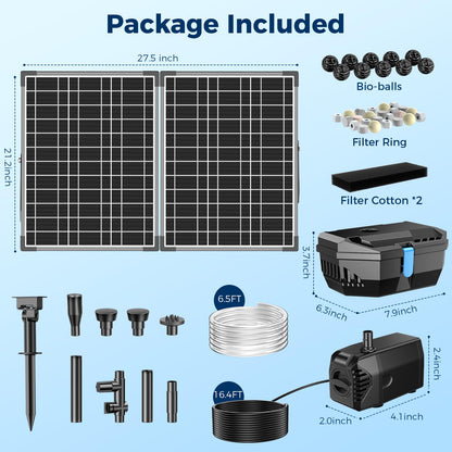 NFESOLAR 30W Solar Pond Filter Kit with Fountain Pump, 210 GPH Solar Pond Pump & Outdoor Filter Box, Submersible Water Pump with 16.4FT Cable & 6.6FT Tubing for Koi Pond, Fish Tank, Garden Fountain