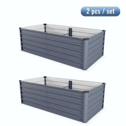 YJSPSSW 2pcs 6x3x2ft Large Raised Garden Bed Kit, Grey Galvanized Metal Outdoor Planter Boxes for Vegetables Flowers Herbs