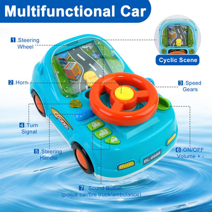 DELUTIQUE Toys for 1 + Year Old Boy,Toddler Racing Car Steering Wheel Toy with Sound & Light,Car Toys for Toddlers 1-3,Gift for 1 2 3 Years Old Boys Girls (Blue)