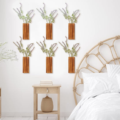Nuanchu 6 Pack Wood Wall Planter Wooden Hanging Planter for Dried Flowers and Artificial Greenery Plants Wooden Pocket Vase Farmhouse Wall Decor for Indoor Hydroponics Plants (Natural, Wood Style)