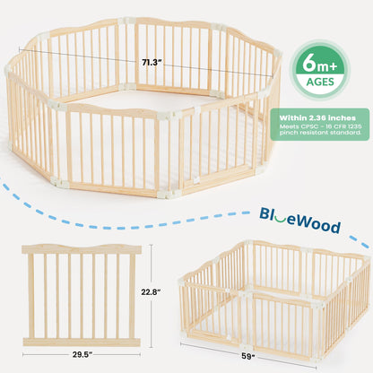 7-in-1 Foldable Wooden Toddler Climbing Toys, Foldable Wooden Playpen - Adjustable Wood Baby Play Yard