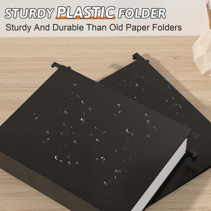 Nordun Extra Capacity Plastic Hanging File Folder Letter Size,12 Pack Reinforced Hang Folders with Heavy Duty 2 Inch Expansion,Durable Hanging Organizer Designed for Bulky Files(Black)