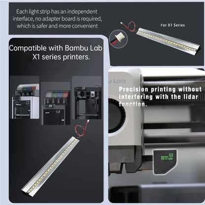 Wefuit Upgrade Led Light Strip Kit for Bambu Lab X1 X1C X1E 3D Printers, High-Brightness Lighting 5V 0.3A LED Light Bar, Magnetic Installation, aluminum alloy shell ensures efficient heat dissipation.