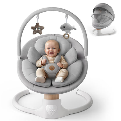 Baby Swings for Infants, FasonBaby Electric Baby Swing with Music Speaker, 5 Speeds, Remote Control and Bluetooth - Portable Infant Swing for Indoor and Outdoor (Gray)