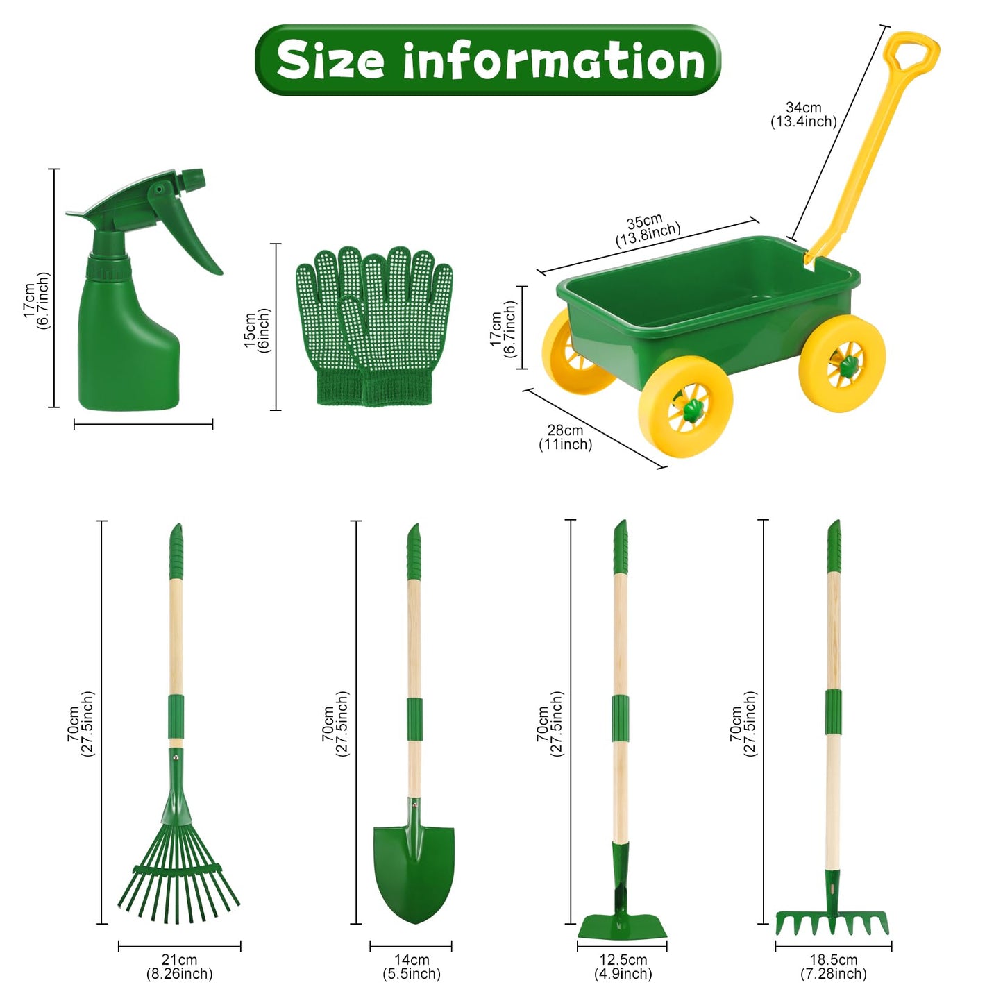 Duckura Kids Gardening Tools Set - 7pcs Wheelbarrow Set Outdoor Toy for Kids with Shovel, Rake, Leaf Rake, Yard Digging Weed Toys, Easter Birthday Gifts for Boys Girls Age 2 3+Years Old(Yellow)