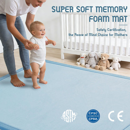 TreeBud Baby Play Mat for Floor, 1.3 Inch Thick Memory Foam Tummy Time Mat with Non Slip Backing, Soft Coral Velvet 71X79 Inch Playpen Mat Crawling Tatami for Infants Toddlers Kids, Midnight Blue