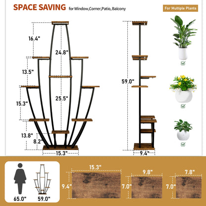 Plant Stand Indoor with Grow Lights - 10 Tiered Tall Plant Shelf Indoor, 59" Large Plant Stands for Indoor Plants, Metal Corner Flower Holder Rack Display for Living Room Patio Garden Balcony Home