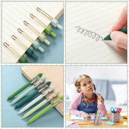Resurhang Aesthetic Stationery Set Supplies Sticky Notes Set 6 Mini Correction Tapes 6 Retractable Black Ink Pens 0.5mm Fine Point Paper Corrective Pen Self Stick Index Tabs(Green)