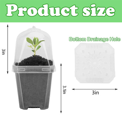 EBaokuup 50 Pcs Clear Plant Nursery Pots with Humidity Dome-4" Reusable Plastic Gardening Pot with Labels-Small Seed Starting Pots for Seedlings,Vegetables,Succulents,Cuttings