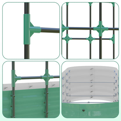 Galvanized Raised Garden Bed with 96 in Tall Vertical Arch Trellis – Expandable Rust-Resistant Planter Box for Outdoor Plants, Flowers, Herbs & Vines – Includes Plant Clips, Drainage Netting,Green