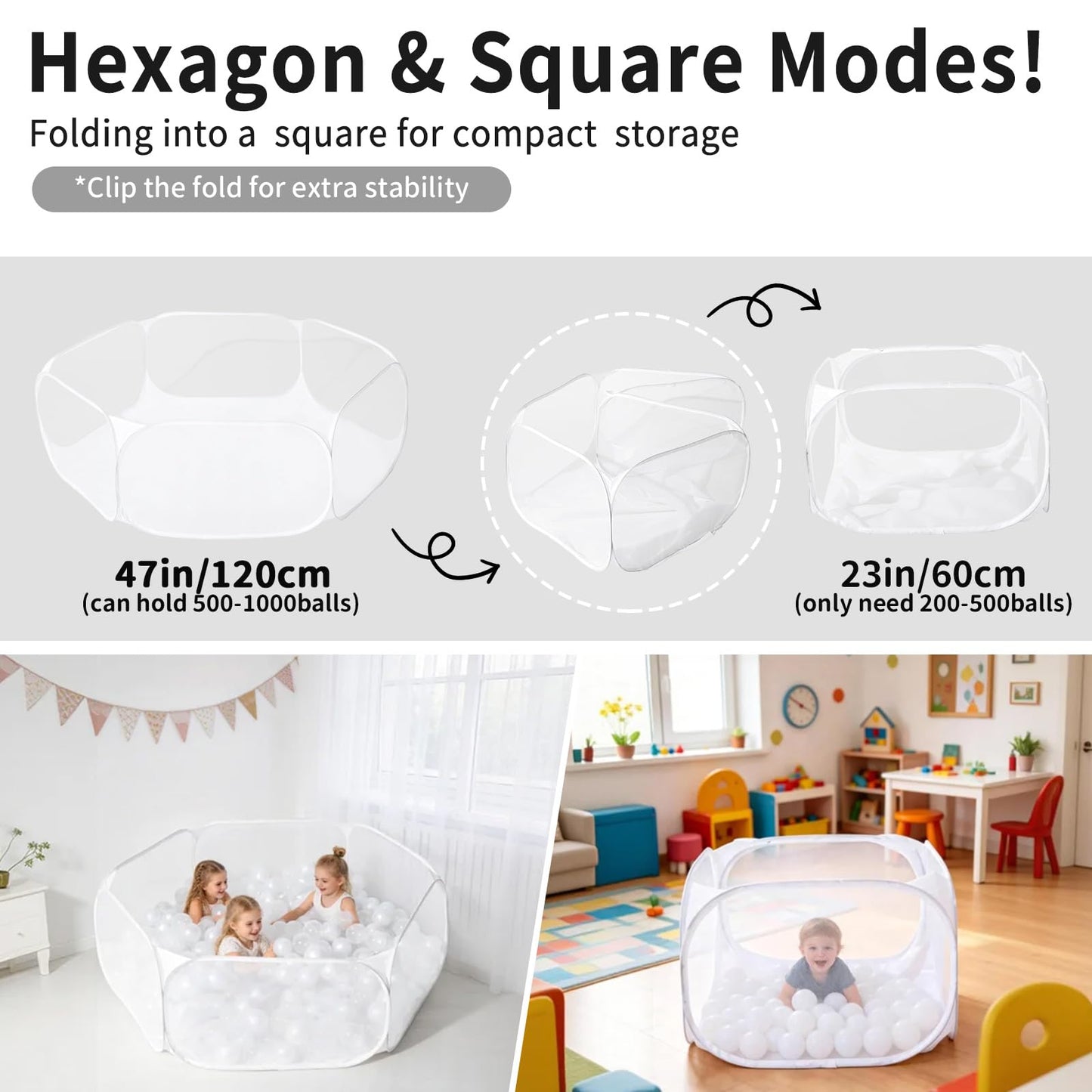 Kids Ball Pit, Large Pop Up Toddler Ball Pits 47inches Play Tent for Toddlers Girls Boys for Indoor&Outdoor Play Tent with Carry Tote, Balls Not Included (White)