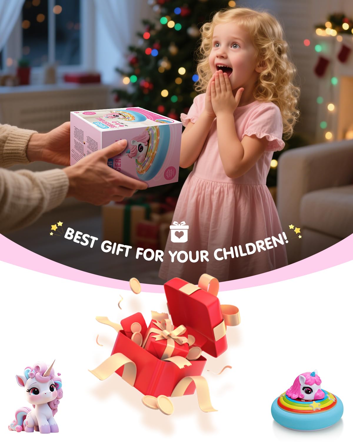 Givzan Hover Soccer Ball for Kids Indoor Toys for Girls Age 6, 7, 8, 9, 10, 11, 12 Year Old, Girl Birthday Gifts Unicorn Toys, Rechargeable Air Floating Soccer Toy with LED Lights Foam Bumper